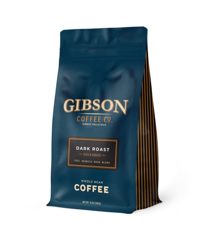 Dark Roast whole bean bag showing bold, rich, USA‑roasted coffee for espresso or drip.